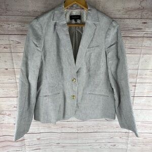 TALBOTS Aberdeen Nautical Striped Linen Cotton Blend Blazer Size 14 Preppy
